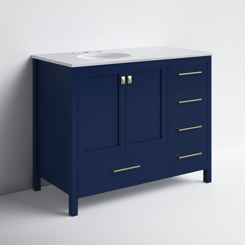 Meuble-lavabo simple 42 po avec plateau en marbre Hines, Bleu