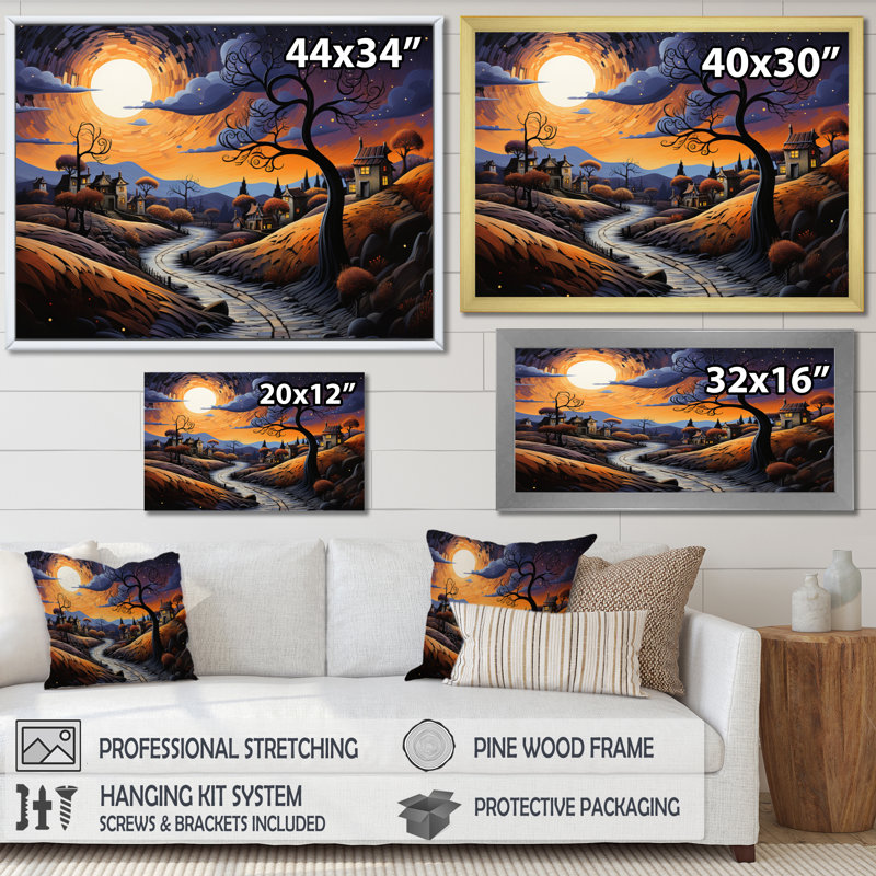 Twilight A Tachisme Landscape I - Modern Wall Art Prints, H 16 po x l 32 po x P 1 po, Cadre flottant noir