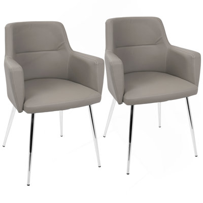 Andrew Contemporary Dining/Accent Chair In Chrome And Grey Faux Leather By Lumisource - Set Of 2