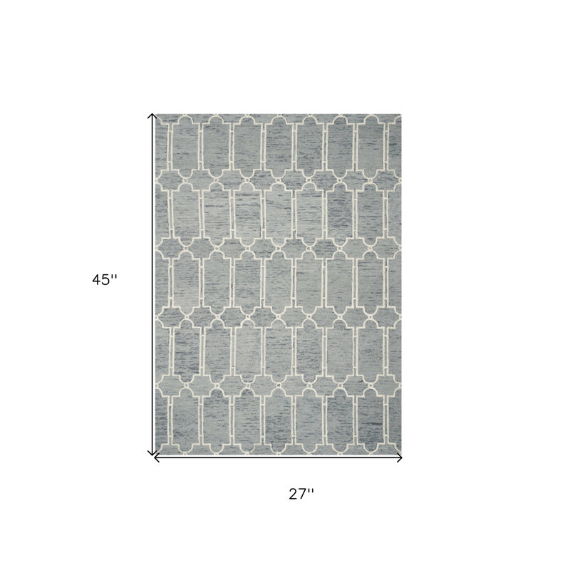 Tapis bleu en laine touffeté à la main Jennine, Rectangle 2 pi 3 po x 3 pi 9 po