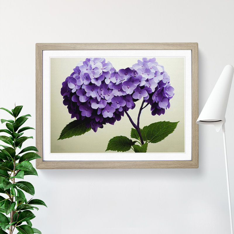 Hydrangea Flowers Vol.1 - Single Picture Frame Print, 46cm H x 64cm W x 2cm D, Oak