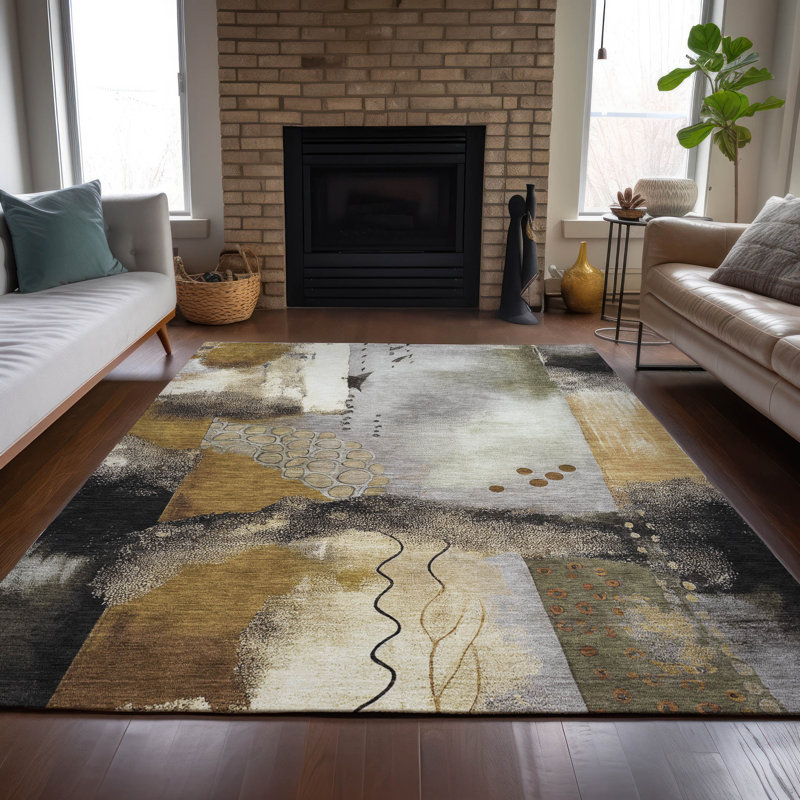 Tapis moderne intérieur / extérieur lavable à la machine Amanda ACN2127, Rectangle 10 pi x 14 pi
