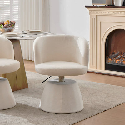 Adjustable Height 360° Swivel Bar Stool, Modern Chenille Upholstered Round Dining Chair, Ergonomic Accent Vanity Chair for Bedroom,Kitchen Island & Pub, Single Pack, Cream & Beige color
