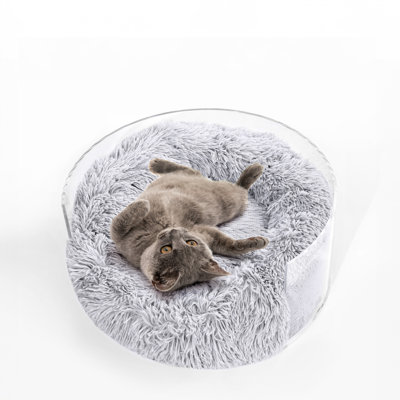 Fatouma 20.75" x 20.75" Small/Medium Modern Lucite Calming Fluffy Donut Pet Bed with Washable Cover