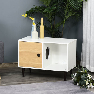 Maison pour chat avec coussin moelleux et rangement, coussin en bois stable et surélevé pour plus de propreté, option de rangement polyvalent pour animaux de compagnie, chats appropriés