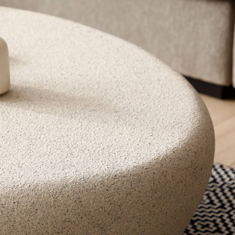  Irregular Oval Coffee Table Faux Stone Table, 14.17" H x 43.3" L x 32.67" W, Cream