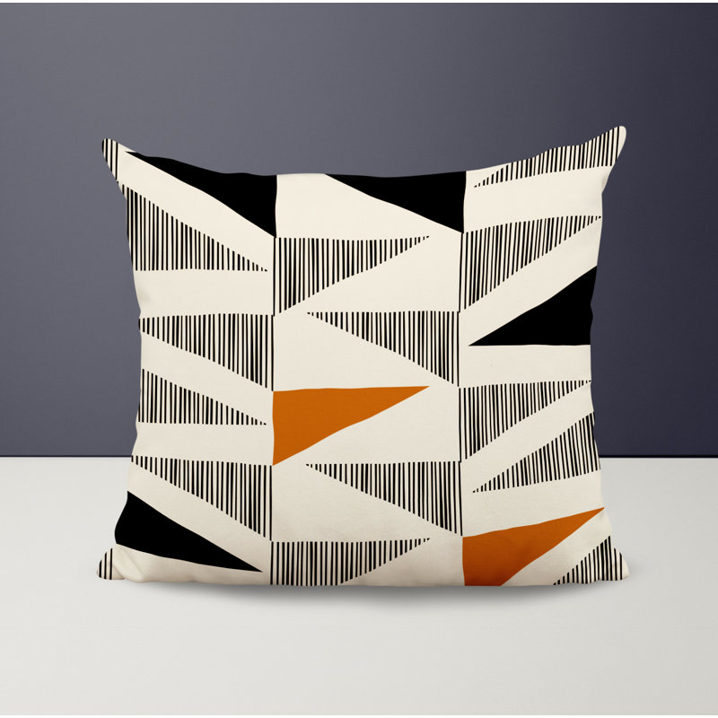 Jeté carré / extérieur en polyester Chamu, L 15 po x H 15 po, Orange / Noir