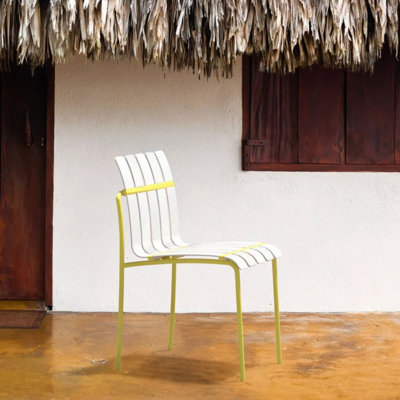4-Pack Striped Color Block Chairs - Waterproof PP Seat & Sturdy Metal Legs, Indoor/Outdoor Dining Set For Patio, Balcony, Café