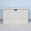 Banc de rangement relevable avec charnières de sécurité, blanc
