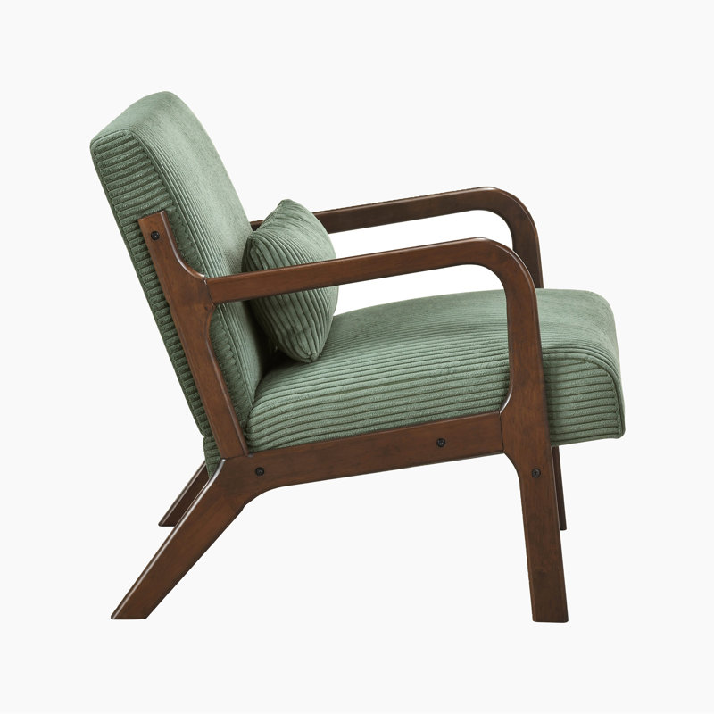Cadence 23" Mid-Century Modern Accent Chair with Solid Rubber Wood Frame, Corduroy Fabric & Matching Lumbar Pillow