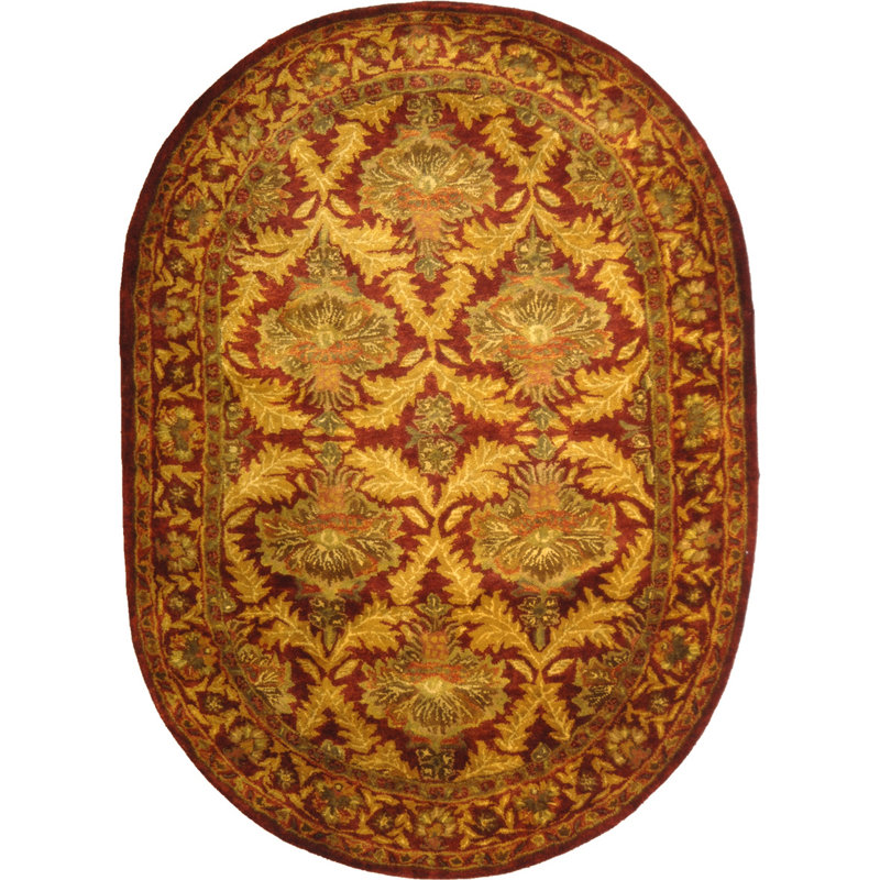 Dunbar Hand-Tufted Wool Wine/Gold Area Rug, Oval 4'6" X 6'6" 