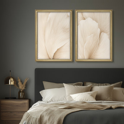 Premium Framed Wall Art Vintage Fine Art Antique Classic for Bedroom - 26"x36" Gold with mate set of 2