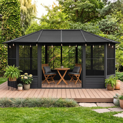 Gazebo Penguin Florence Solarium 3,66 m x 5,49 m Toit en métal noir