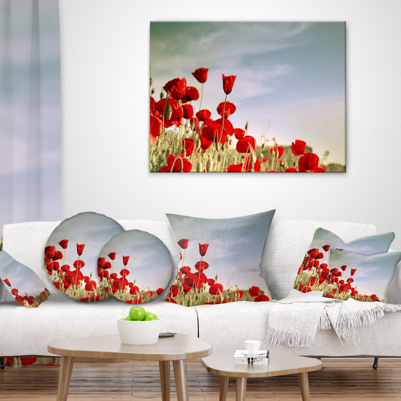 Coquelicots rouges florissants - coussin à imprimé floral