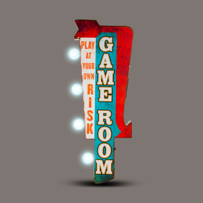 Play at Your Own Risk Game Room LED Marquee Sign
