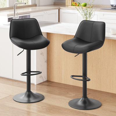 Modern Upholstered Faux Leather Swivel Adjustable Height Bar Stools Bar Stools with Footrest (Set of 2)