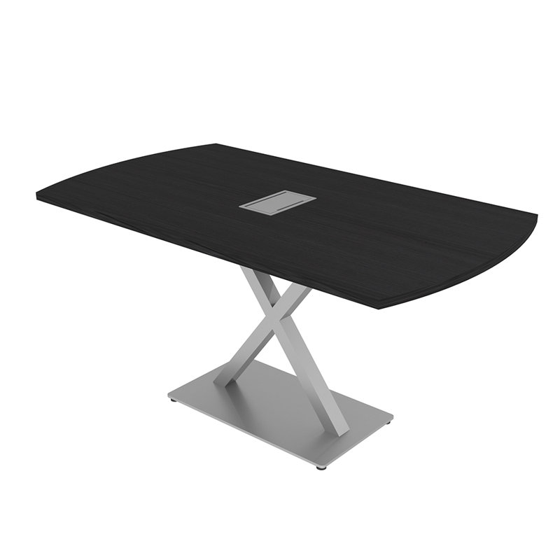 Table de conférence Pavert Arc Unité électrique, Argent, H 30 po x l 60 po x P 36 po, Cyprès noir
