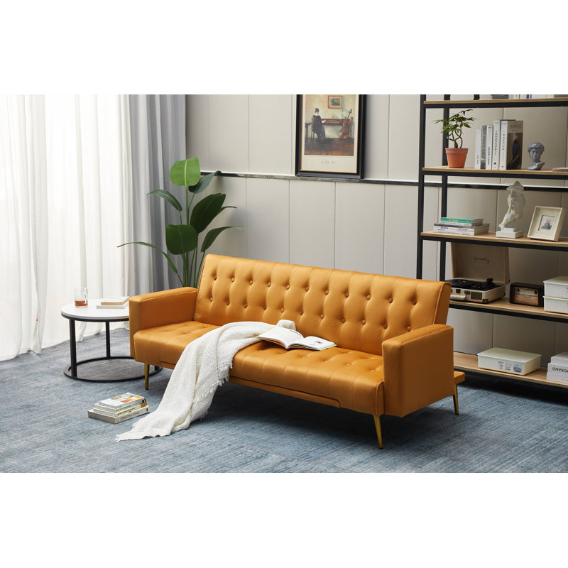 Amalyn 75'' Velvet Reclining Sleeper Sofa, Orange Velvet