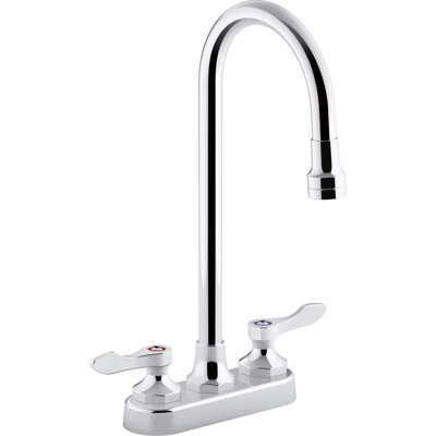 Robinet de lavabo de salle de bain central Triton Bowe 0,5 GPM avec débit aéré, bec col-de-cygne et poignées levier, bonde non incluse