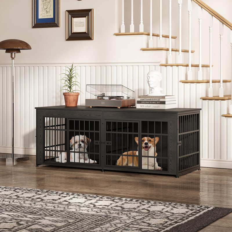 Cage pour chien 63 "avec séparateur pour grands chiens moyens, H 24 po x l 63 po x P 23 po, Noir