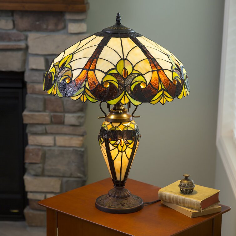 Crepeau 24" Double Lit Classic Ivory-Stained Glass Table Lamp