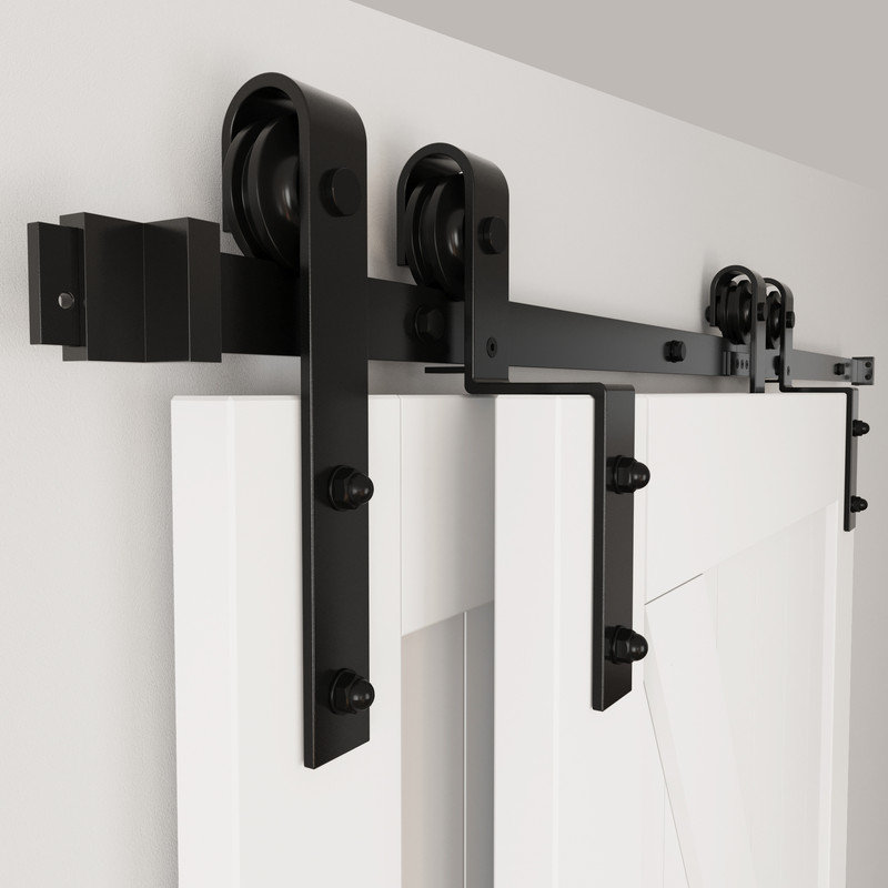 Double Bypass Matte Black Barn Door Hardware Kit, 96-inch Track