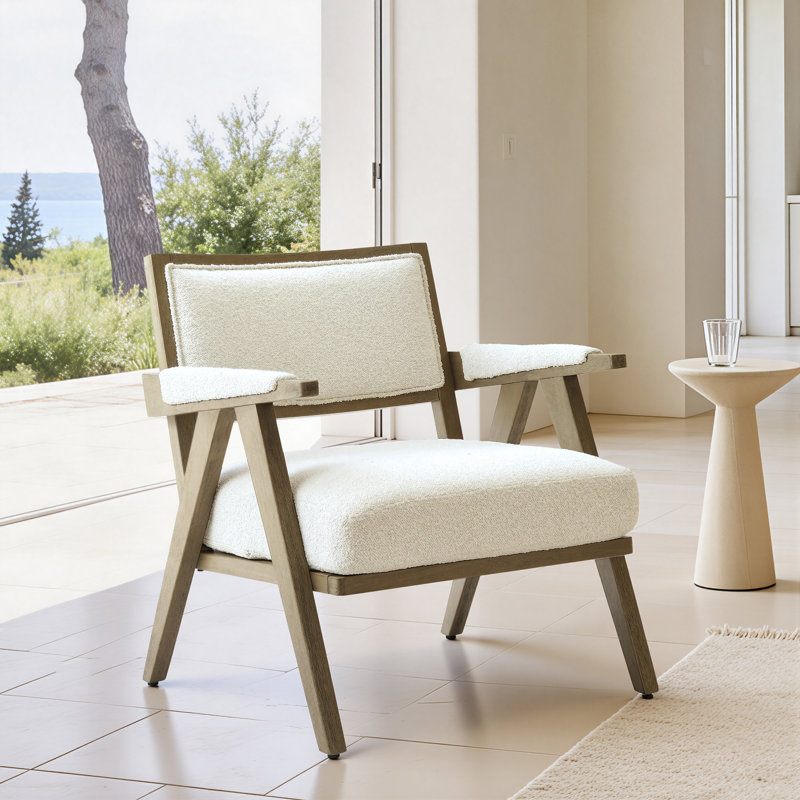 27.56'' W Solid Wood Frame Upholstered Accent Armchair, White Boucle