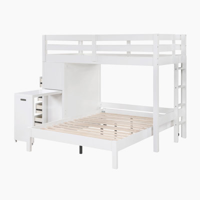 Itta Transitional Solid Wood Twin/Full Loft Bunk Bed with Integrated Chest, Hidden Desk & Polished Nickel Hardware
