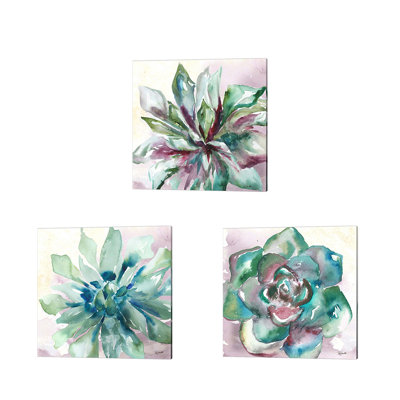 «Succulent Watercolor» par Tre Sorelle Studios, art sur toile (ensemble de 3)