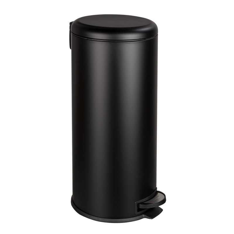 WENKO Pedal bin Leman Easy Close Black 30 L, cosmetic bin, waste bin with soft-closing mechanism, 30L