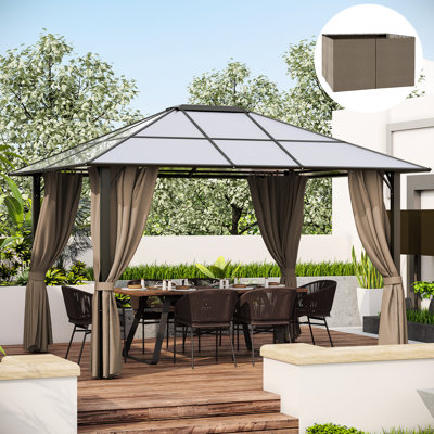 10' X 12' Gazebo Sidewall Replacement, Dark Brown, Includes Panels, Hooks, And For Privacy & Shade Brown Sidewall, With Pergola Barrier