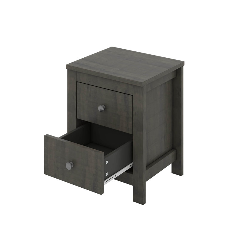 Ensemble de chambre à coucher 3 pièces, lit plateforme avec deux lumières de chevet, table de chevet 2 tiroirs, Gris antique