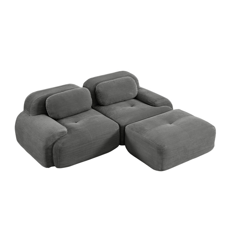 Canapé modulaire en L 82 po gris en velours côtelé modulaire, aucun assemblage requis, Velours côtelé gris
