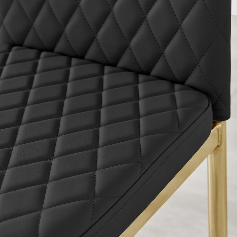 Edward Statement Marble Effect Pedestal Dining Table Set with 6 Faux Leather Upholstered Dining Chairs, Black/Gold