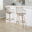 Tabouret de bar à hauteur fixe avec pivot en bois blanchi et métal cuivre antique avec repose-pieds carré en métal cuivre antique