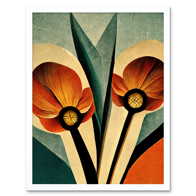 Flower Illustration Art Deco Tulips - Print, White Framed Paper, 25.9cm H x 20.6cm W