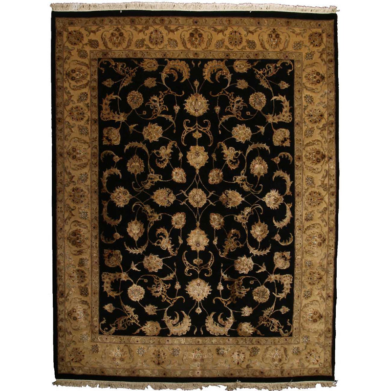 Museum Kashan hand-knotted Wool/Silk Black/Gold Area Rug