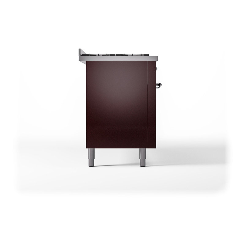 ILVE Nostalgie II Noblesse 60 in Dual Fuel Range, 9 Burner, Griddle, Liquid Propane, Burgundy/Chrome