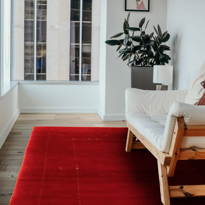 Tapis rouge nouvel âge en laine 4 pi 8 po x 6 pi 6 po One-of-a-Kind