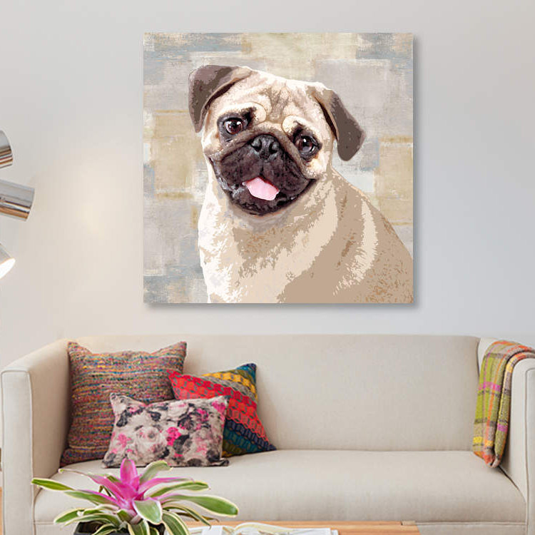 «Pug», reproduction sur toile, H 12 po x l 12 po x P 0,75 po, Pas de tapis, Toile tendue