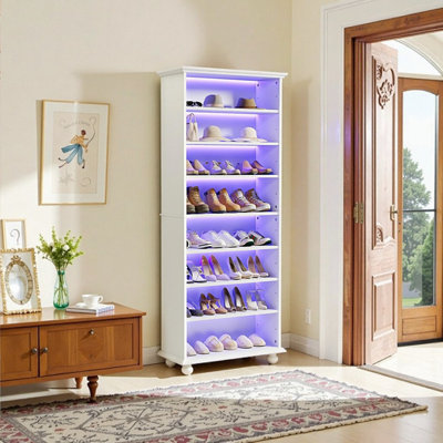 Rangement à chaussures à 8 niveaux à DEL, 28,35 po de largeur pour 26 paires, grand range-chaussures en bois d'ingénierie