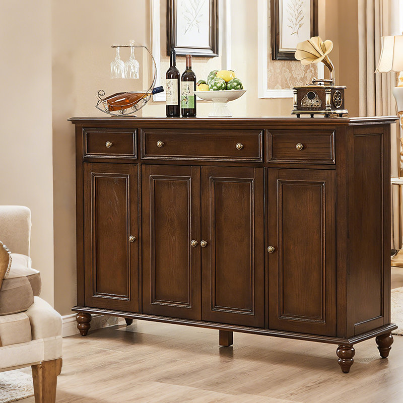 Armoire de rangement en bois massif brun de style américain 62,6 "