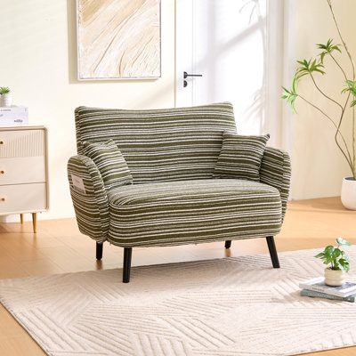 Canapé à deux places de style moderne avec accoudoirs confortables, coussins d'accoudoirs et poches de rangement, canapé à deux places profond, canapé moderne et confortable pour chambre à coucher, petits espaces, appartements et