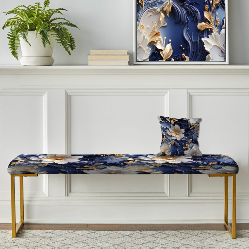 Celestial Mirage Marble Pattern - Marble Upholstered Gold Bench