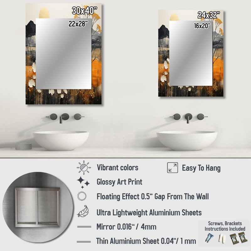 Bold Canyon Mirage II - Canyon Unique Mirror, Traditional Large Wall Mirror, Printed Metal Art, 40" x 30"