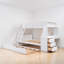 Lit superposé simple au dessus d'un lit double avec lit gigogne, bureau intégré, 3 tiroirs et tablette, moderne, chambre d'enfant-60362435