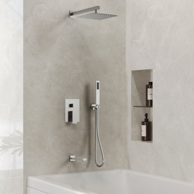 Ensemble de robinet de douche à pluie haute pression mural 10 ", robinet de baignoire avec valve brute