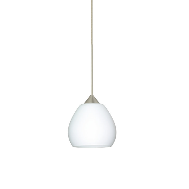 Luminaire suspendu pour dôme simple 1 lumières Muehlebach, Nickel satiné, Halogène, Opale matte