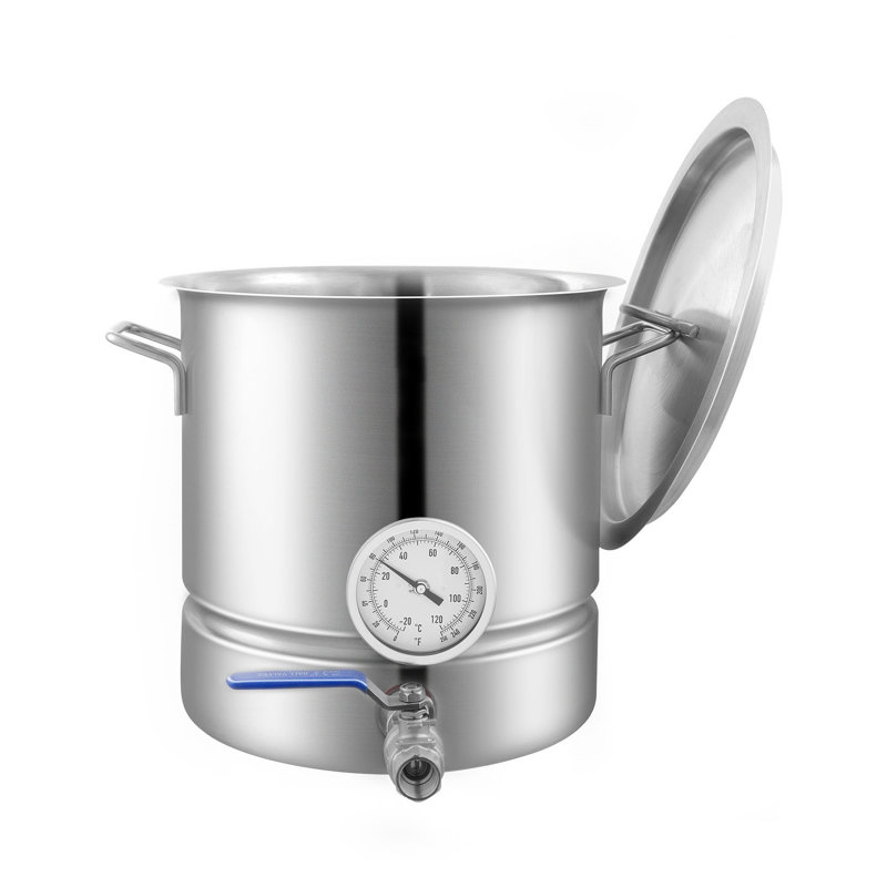 Bouilloire 5 gallons en acier inoxydable avec fond tri-pli et jauge de température