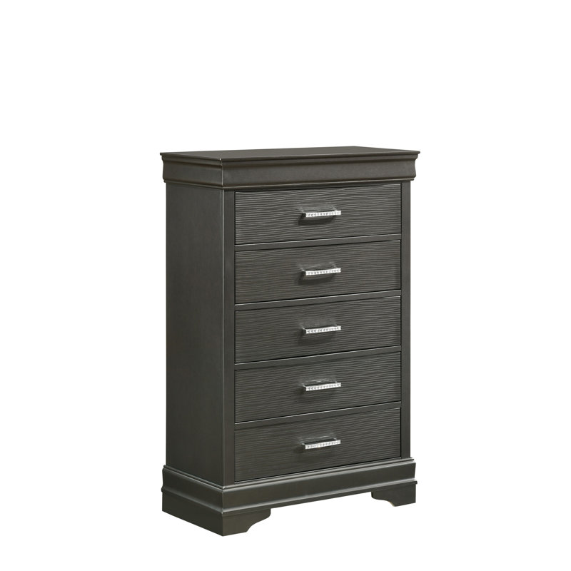 Commode moderne 5 tiroirs en bois, Gris